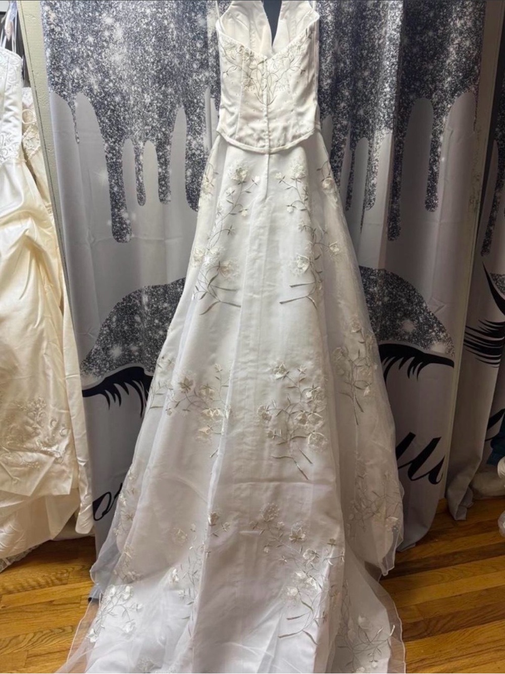 DaVinci Ivory Halter Floral Appliqué A-Line Wedding Gown - Picture 4 of 5